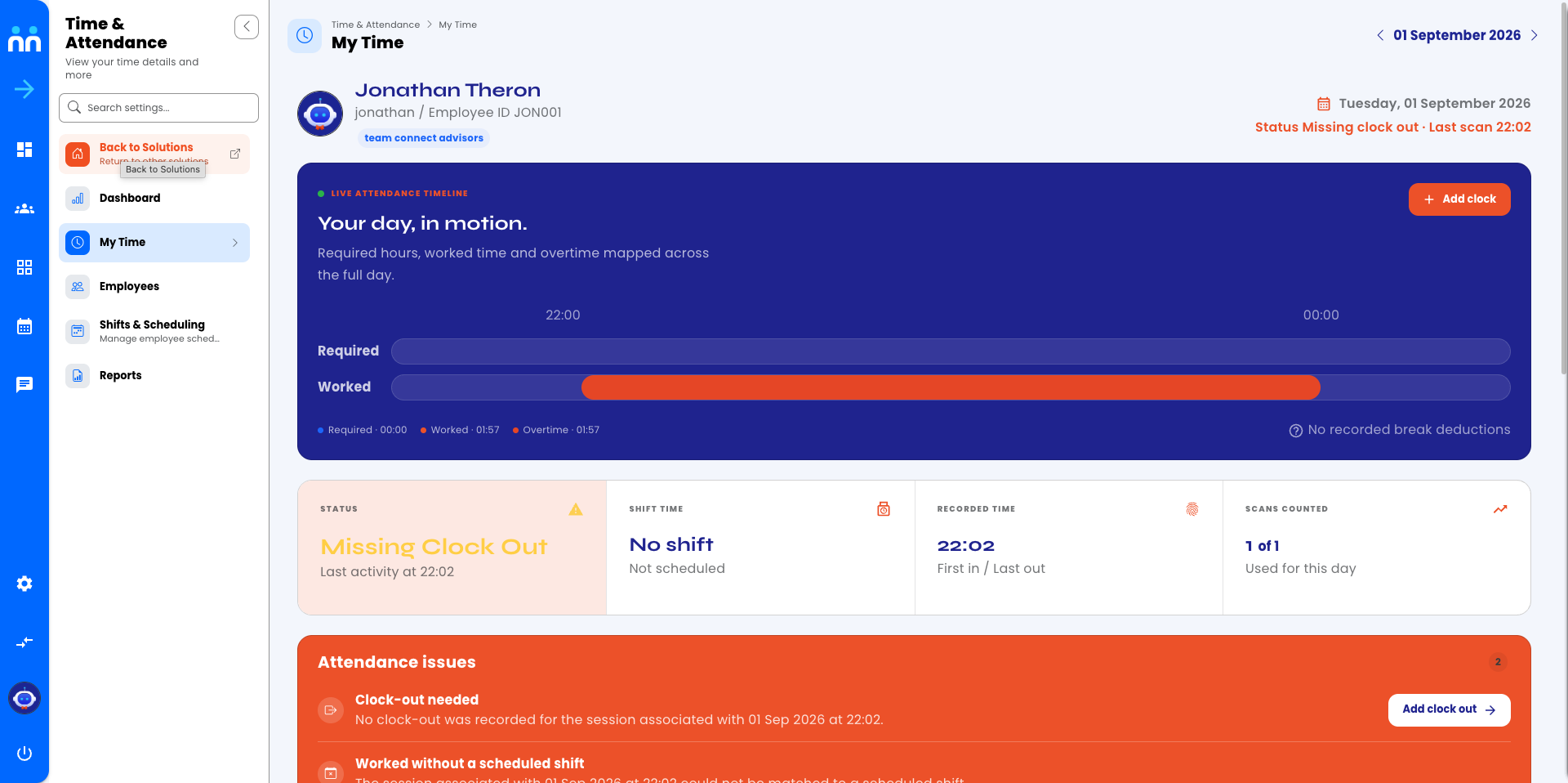 Employee Clocking Details Screen